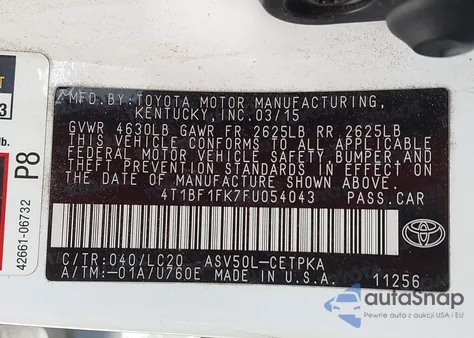 2015 Toyota Camry Le/Se/Xle/Xse from USA, damaged, VIN 4T1BF1FK7FU054043